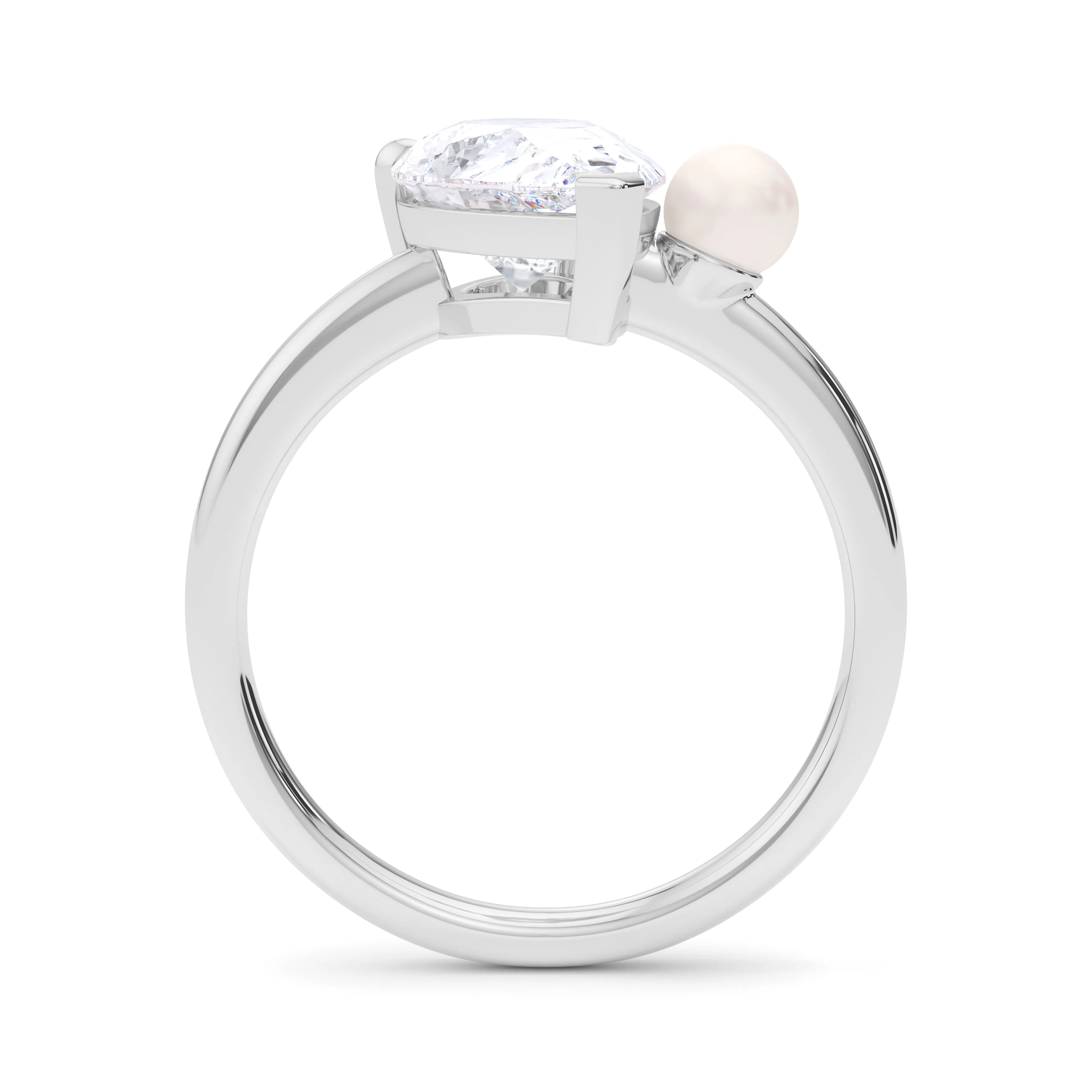 Pear Cut Diamond And Pearl Ring