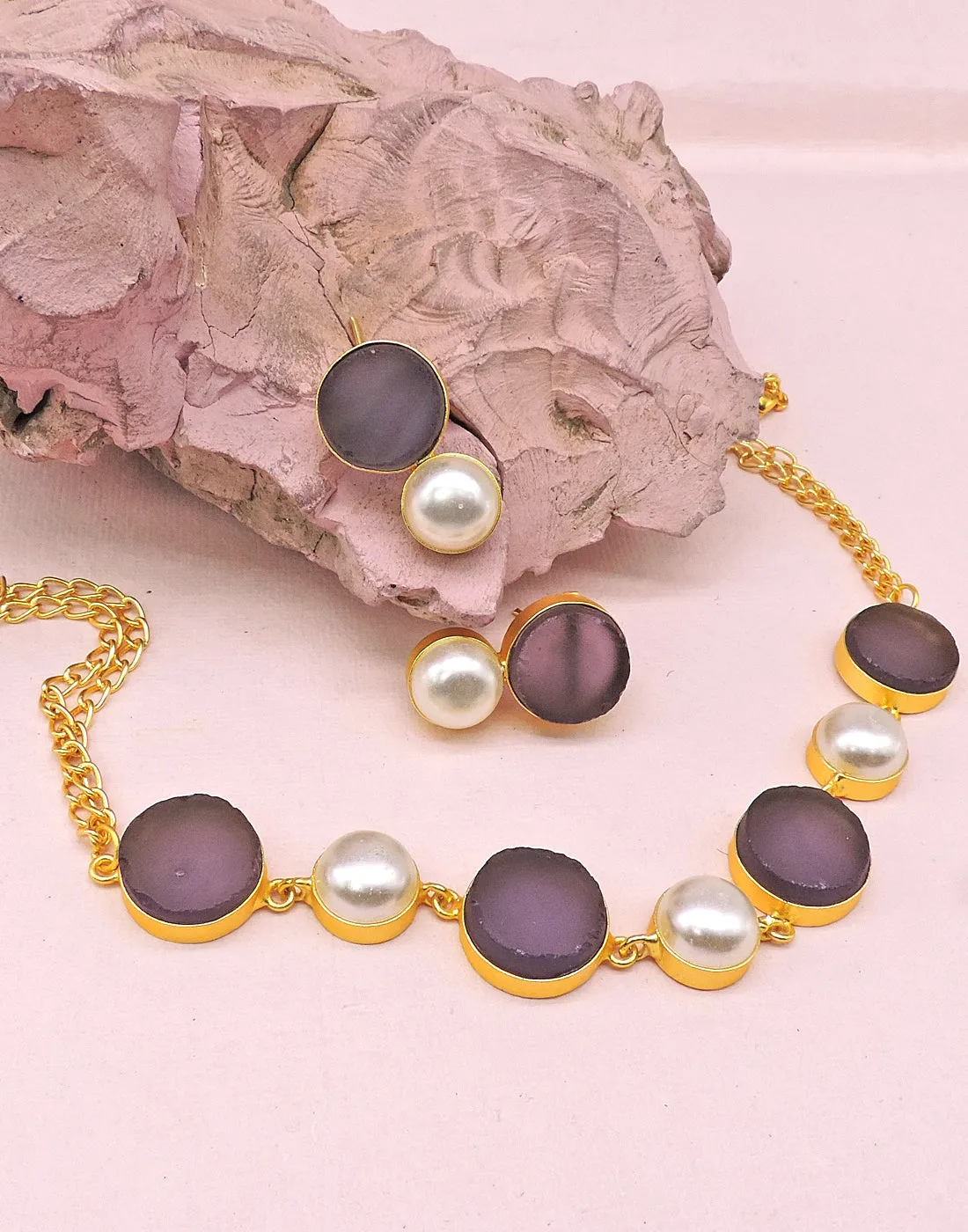 Pearl & Stone Earrings (Amethyst)