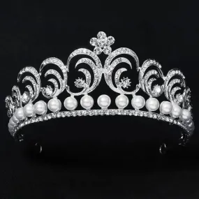 Pearl Crystal Crown Tiara Vintage Style For Women Hair Accessory