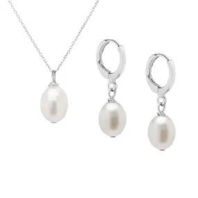 Pearl Necklace Set | Freshwater Pearl Jewellery Necklace Earrings Set 925 Sterling Silver Gift for Women