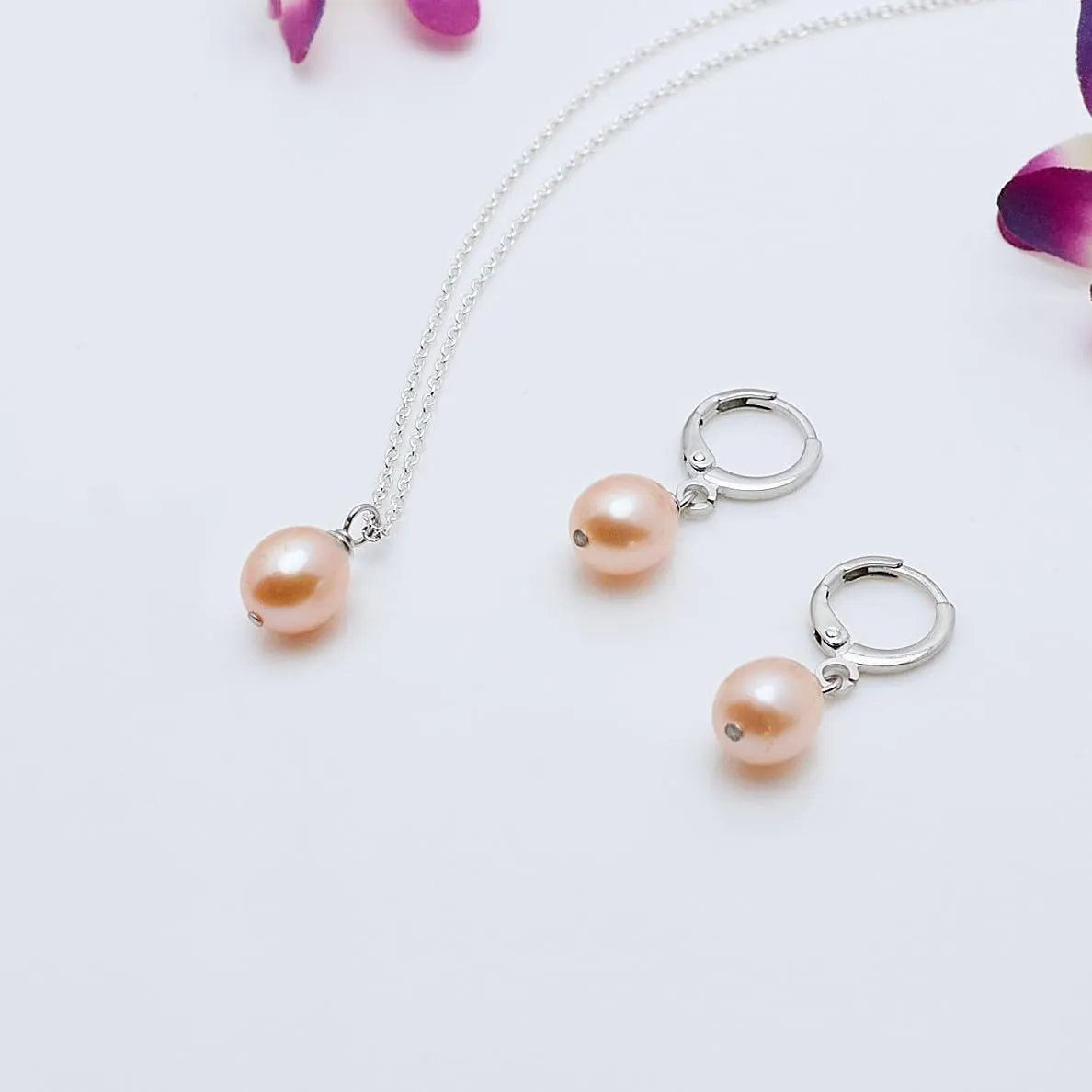 Pearl Necklace Set | Freshwater Pearl Jewellery Necklace Earrings Set 925 Sterling Silver Gift for Women