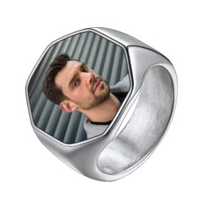 Personalized Octagon Signet Ring with Photo for Men