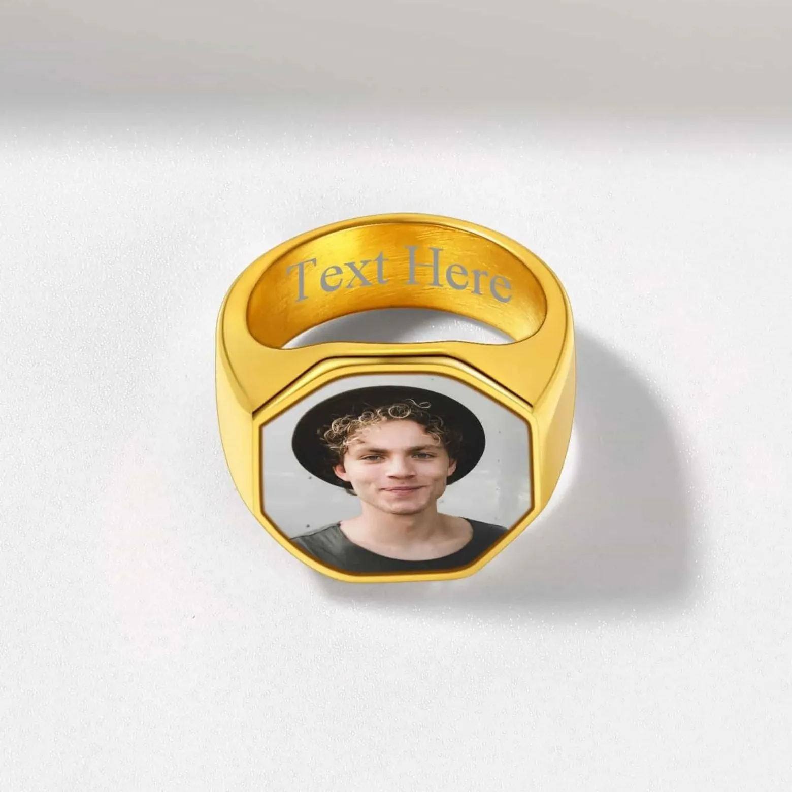 Personalized Octagon Signet Ring with Photo for Men