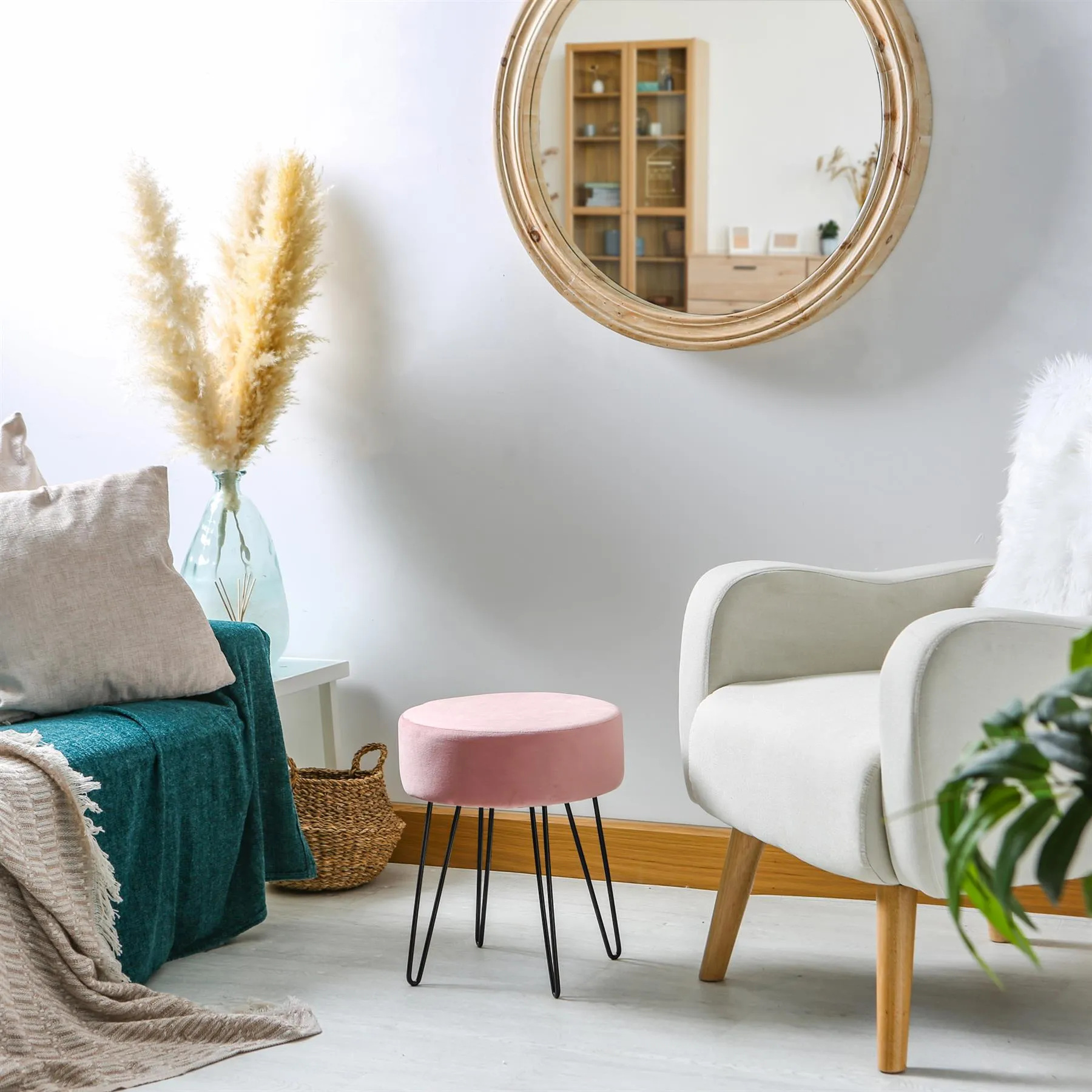 Pink Round Velvet Footstool - By Harbour Housewares