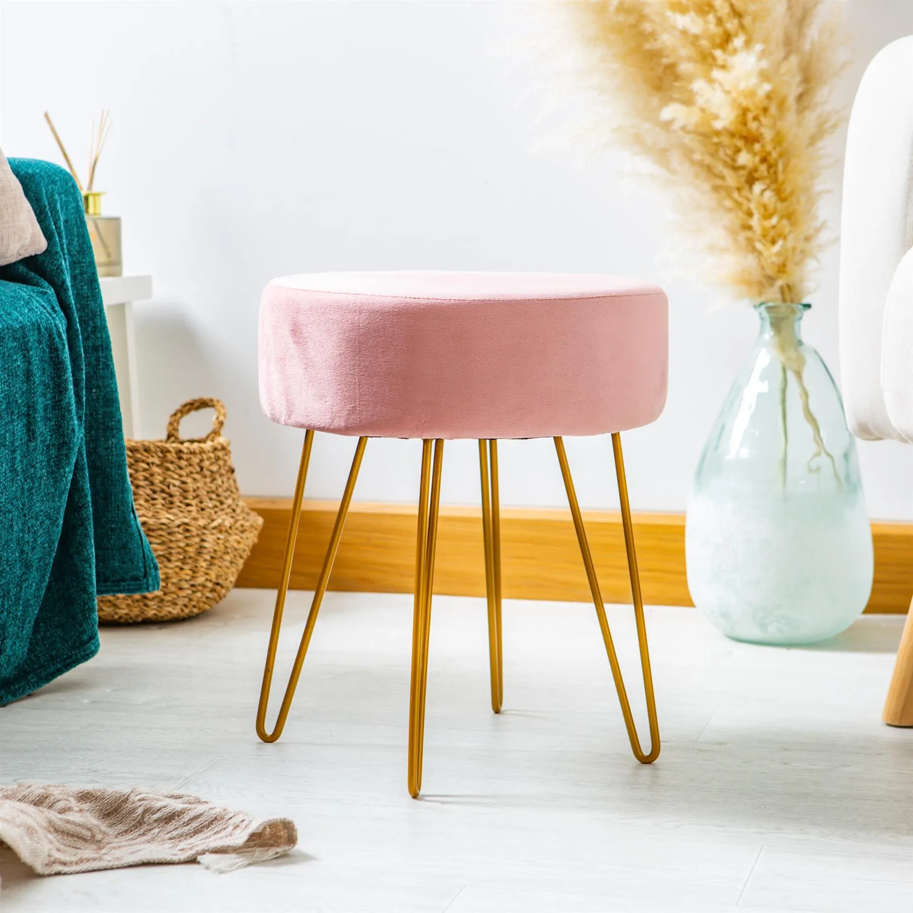 Pink Round Velvet Footstool - By Harbour Housewares