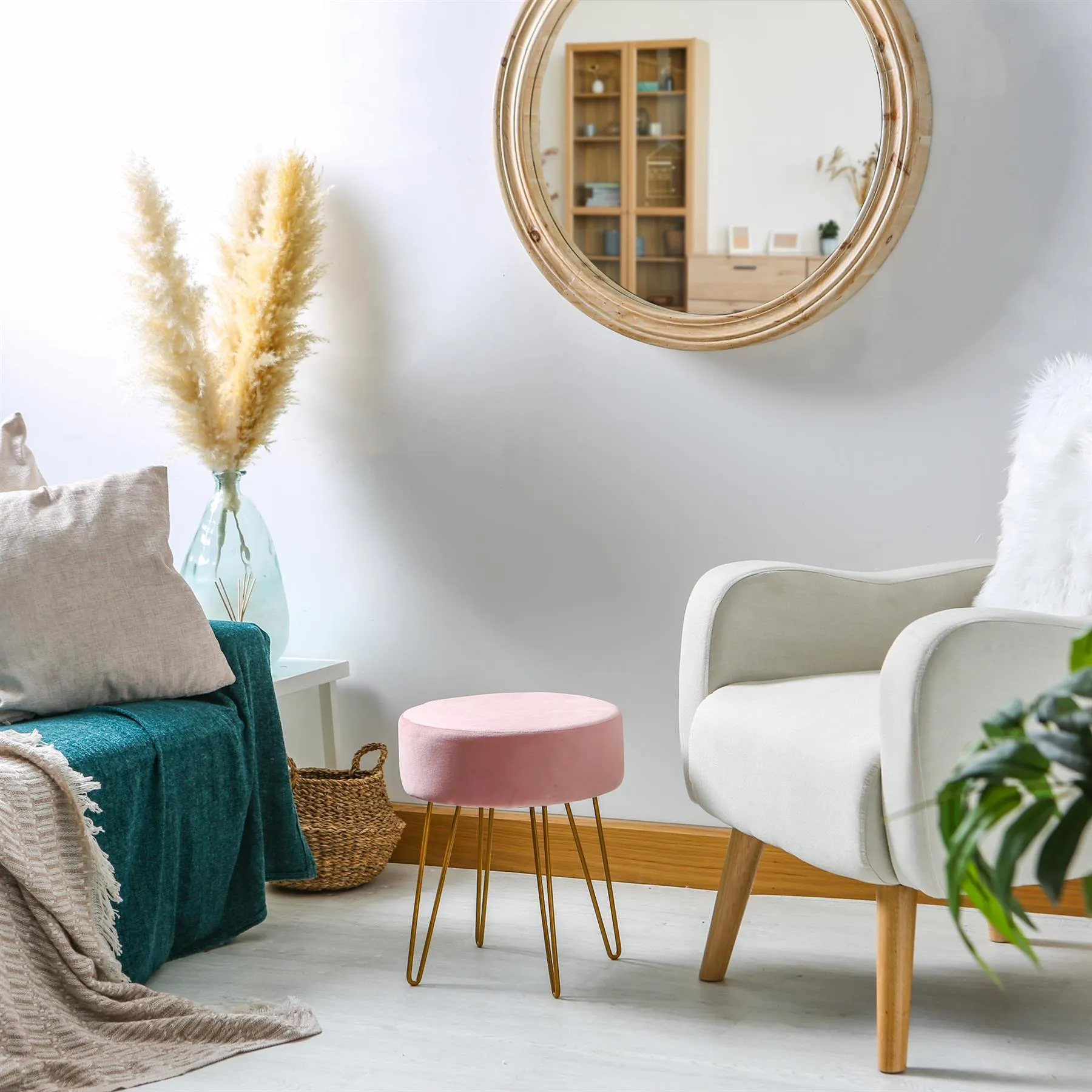 Pink Round Velvet Footstool - By Harbour Housewares