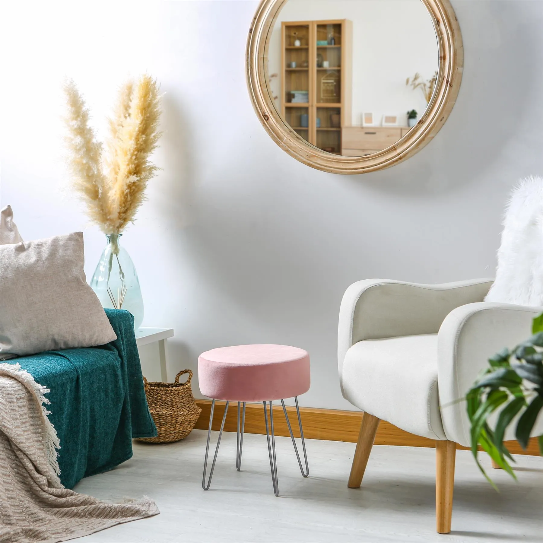 Pink Round Velvet Footstool - By Harbour Housewares
