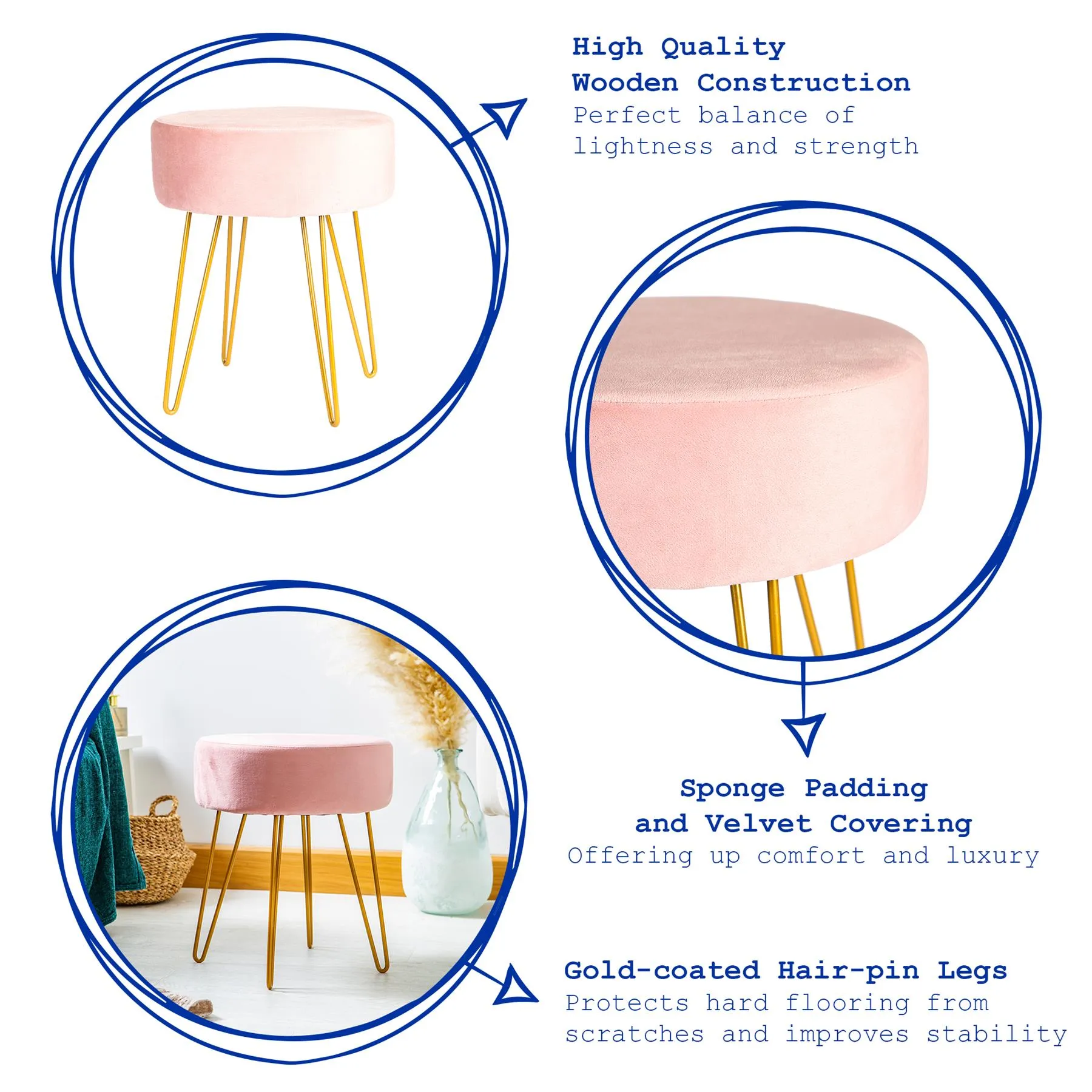 Pink Round Velvet Footstool - By Harbour Housewares