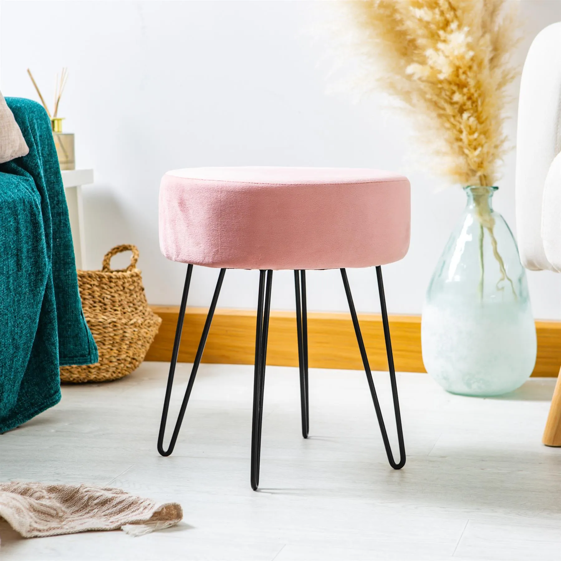 Pink Round Velvet Footstool - By Harbour Housewares