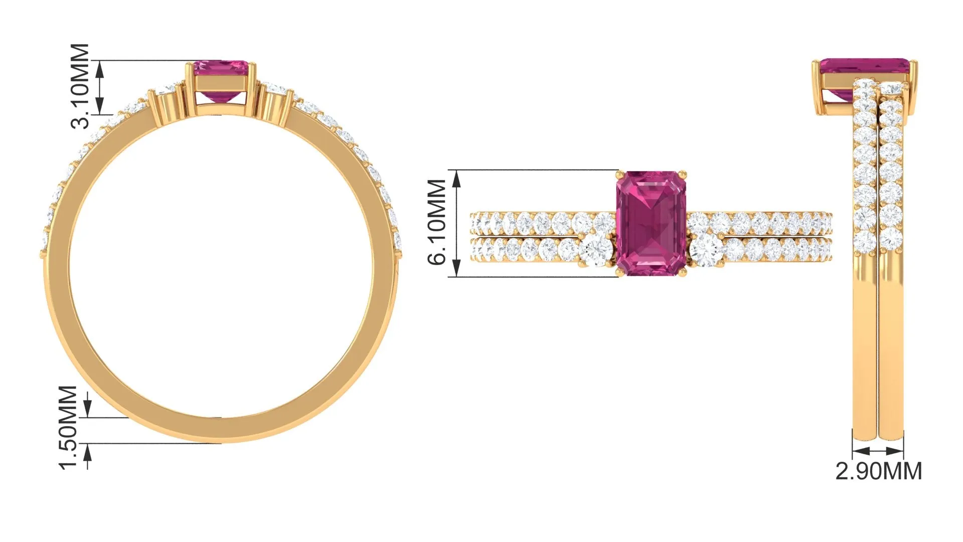 Pink Tourmaline and Diamond Solitaire Ring Set