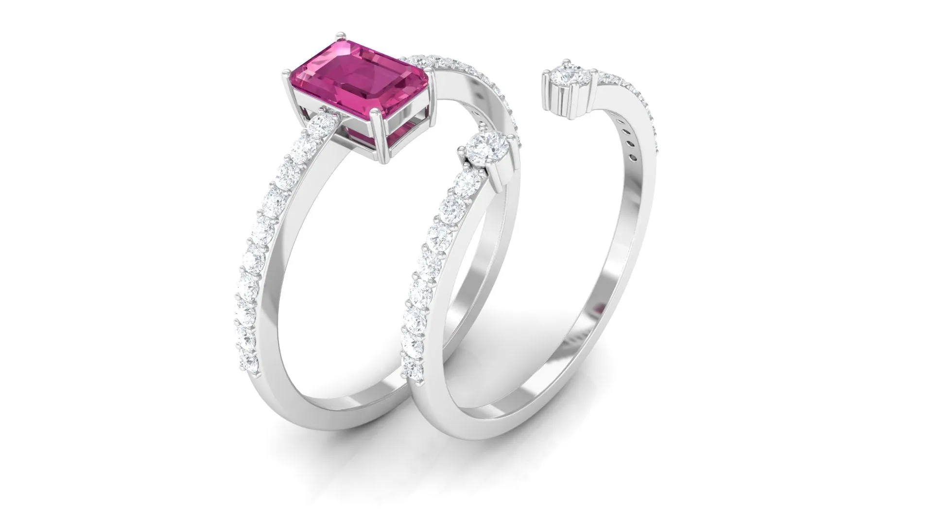 Pink Tourmaline and Diamond Solitaire Ring Set