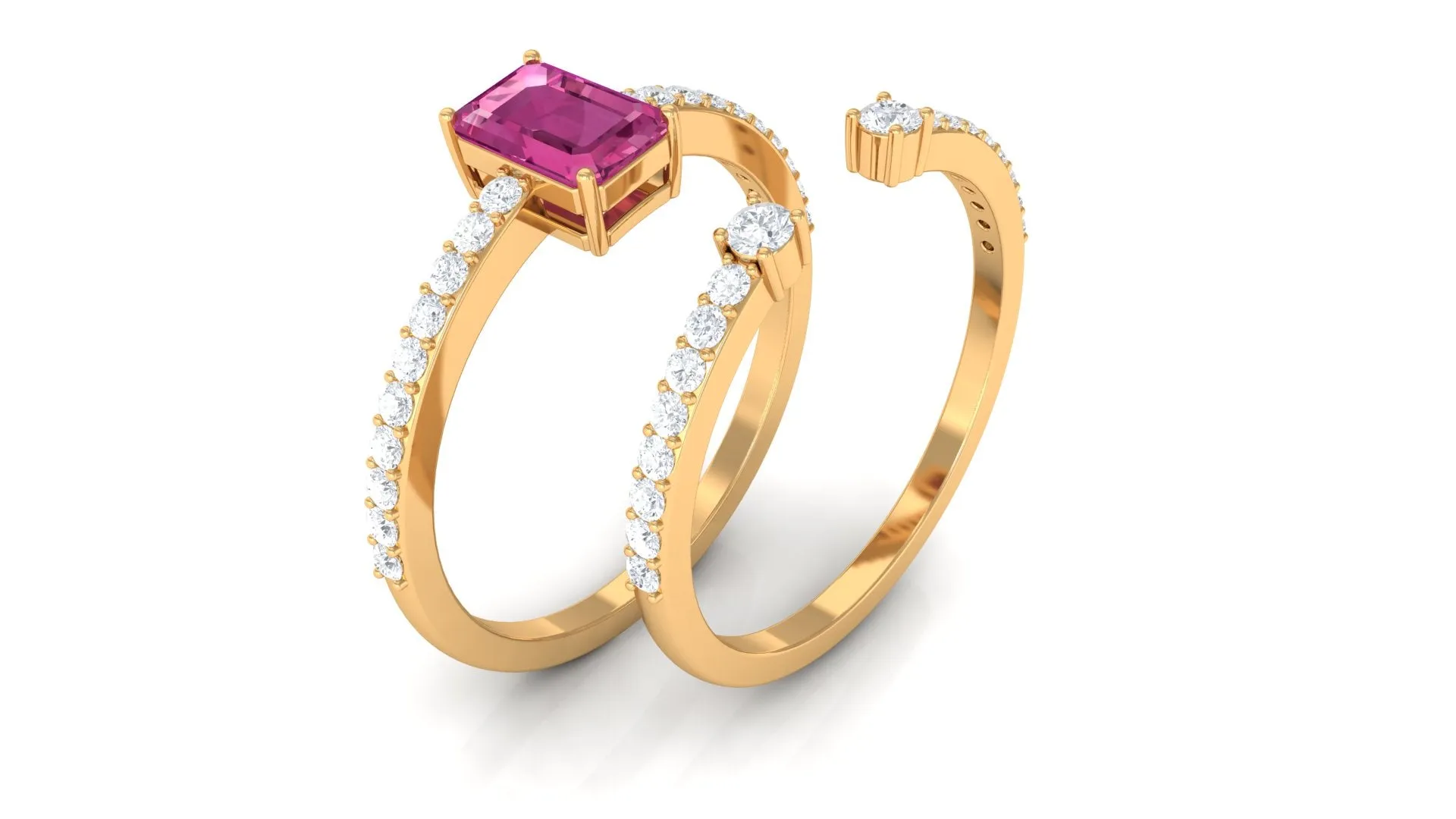Pink Tourmaline and Diamond Solitaire Ring Set