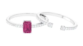 Pink Tourmaline and Diamond Solitaire Ring Set