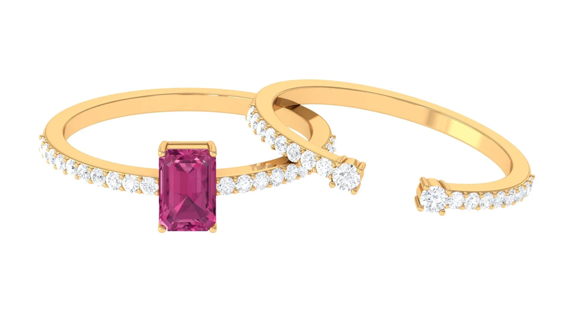 Pink Tourmaline and Diamond Solitaire Ring Set