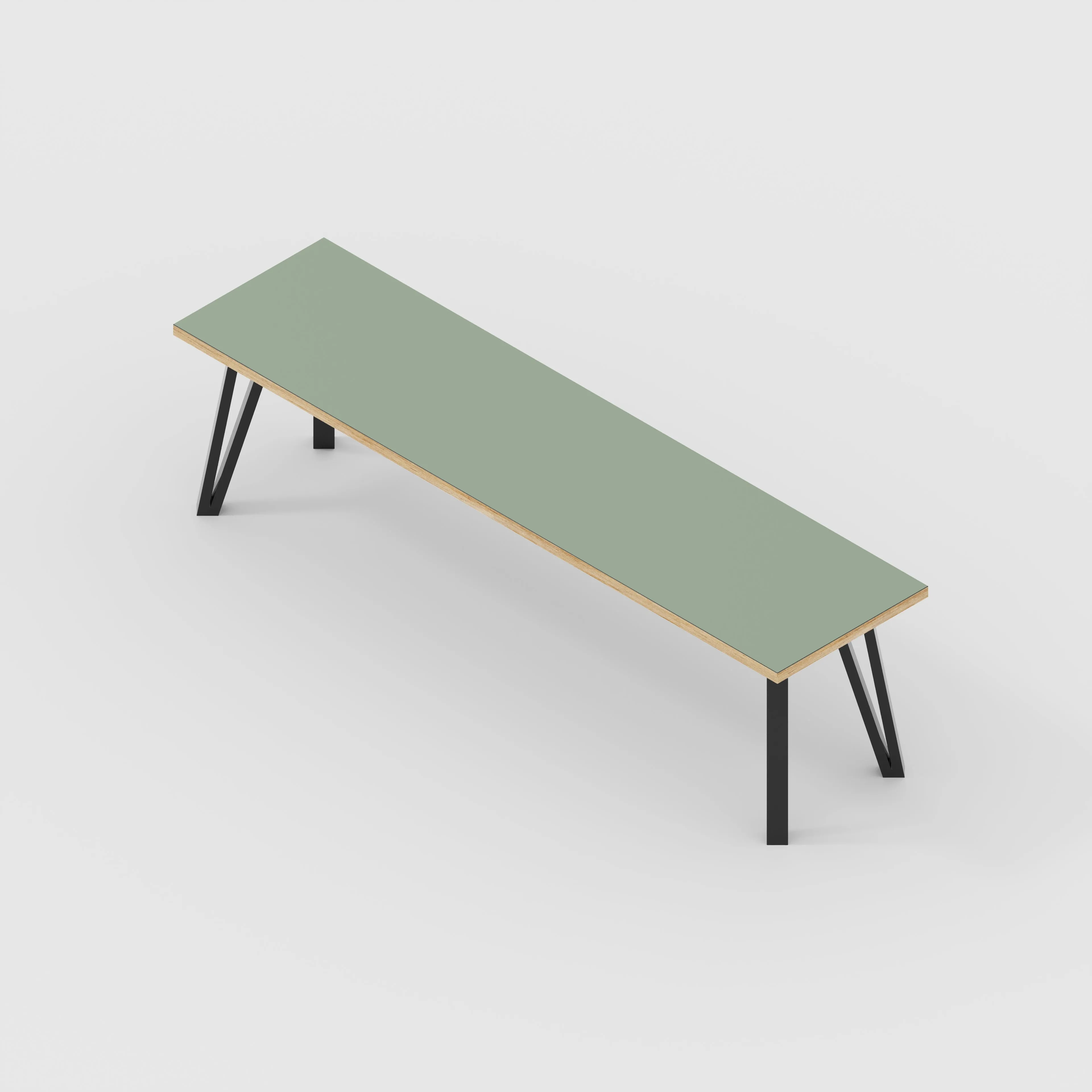 Plywood Bench Seat with Black Box Hairpin Legs - Formica Green Slate - 1600(w) x 400(d) x 450(h)
