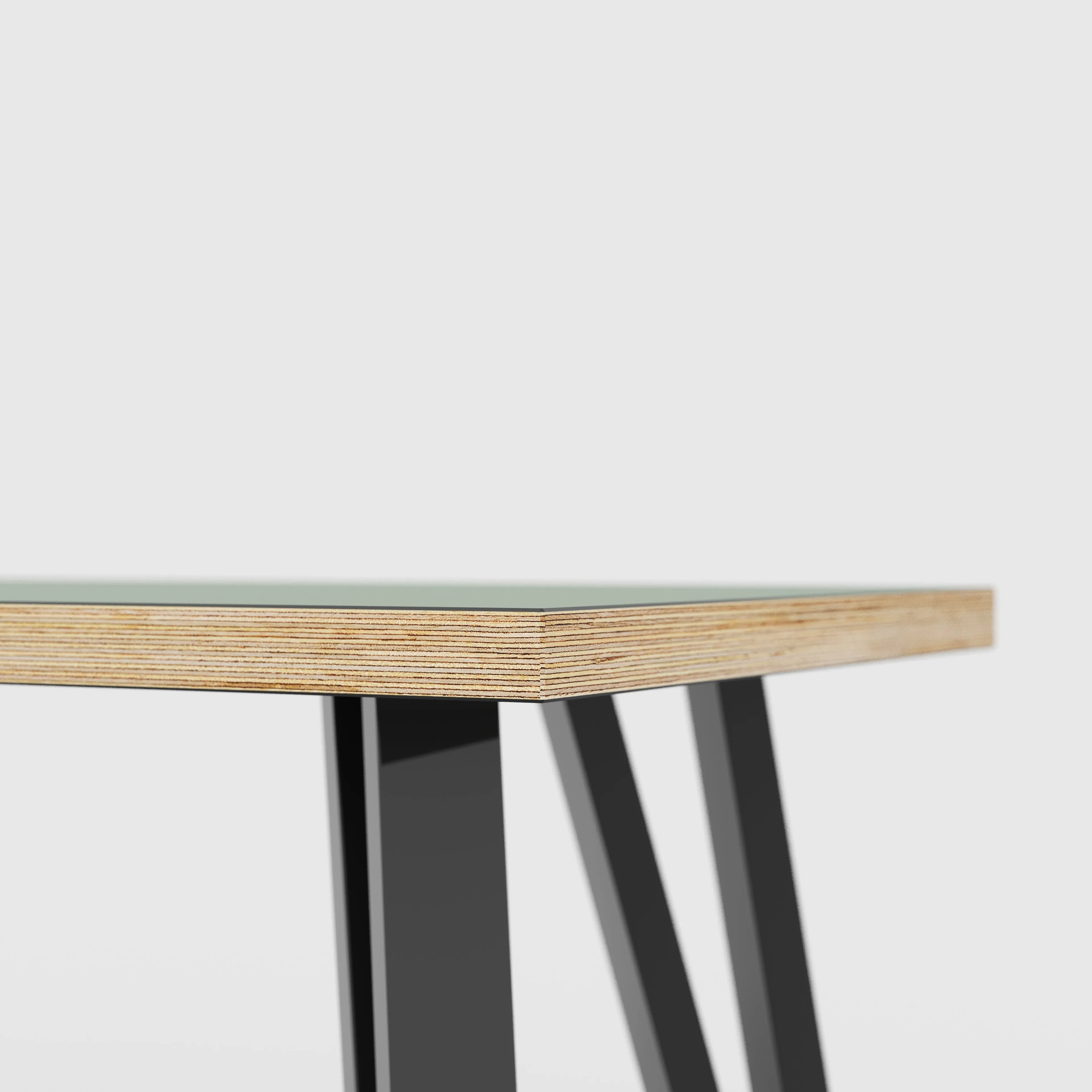 Plywood Bench Seat with Black Box Hairpin Legs - Formica Green Slate - 1600(w) x 400(d) x 450(h)