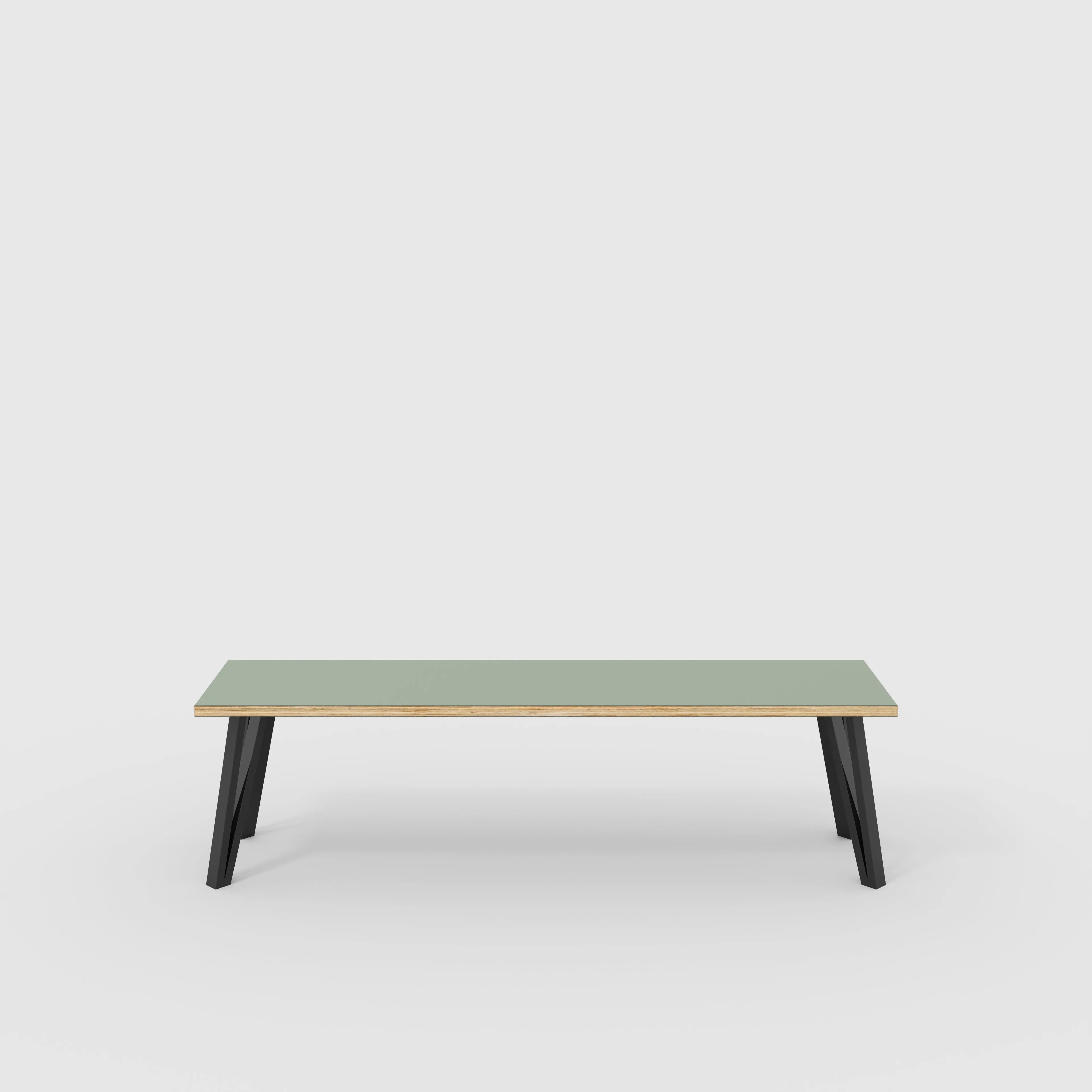 Plywood Bench Seat with Black Box Hairpin Legs - Formica Green Slate - 1600(w) x 400(d) x 450(h)