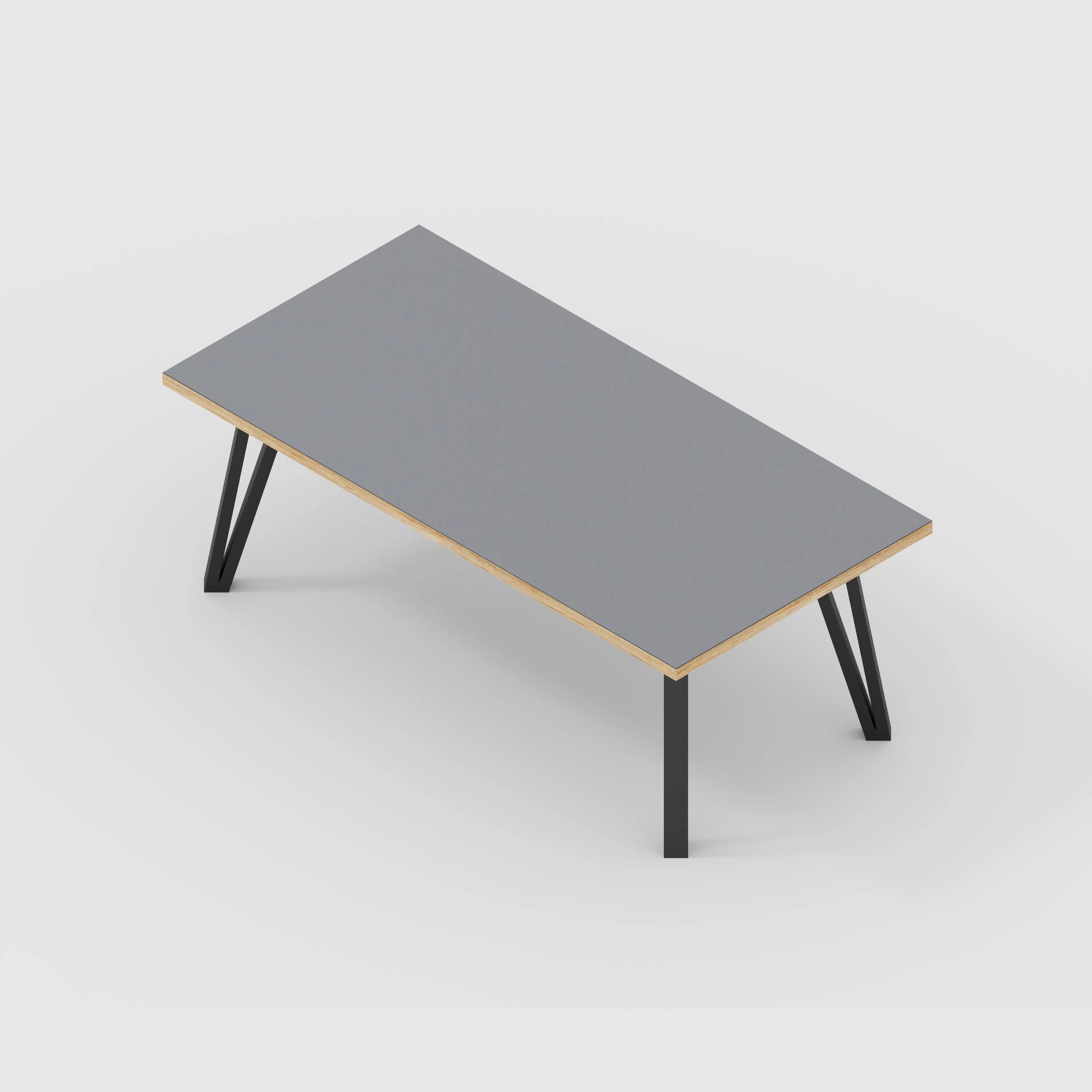 Plywood Coffee Table with Black Box Hairpin Legs - Formica Tornado Grey - 1200(w) x 600(d) x 425(h)