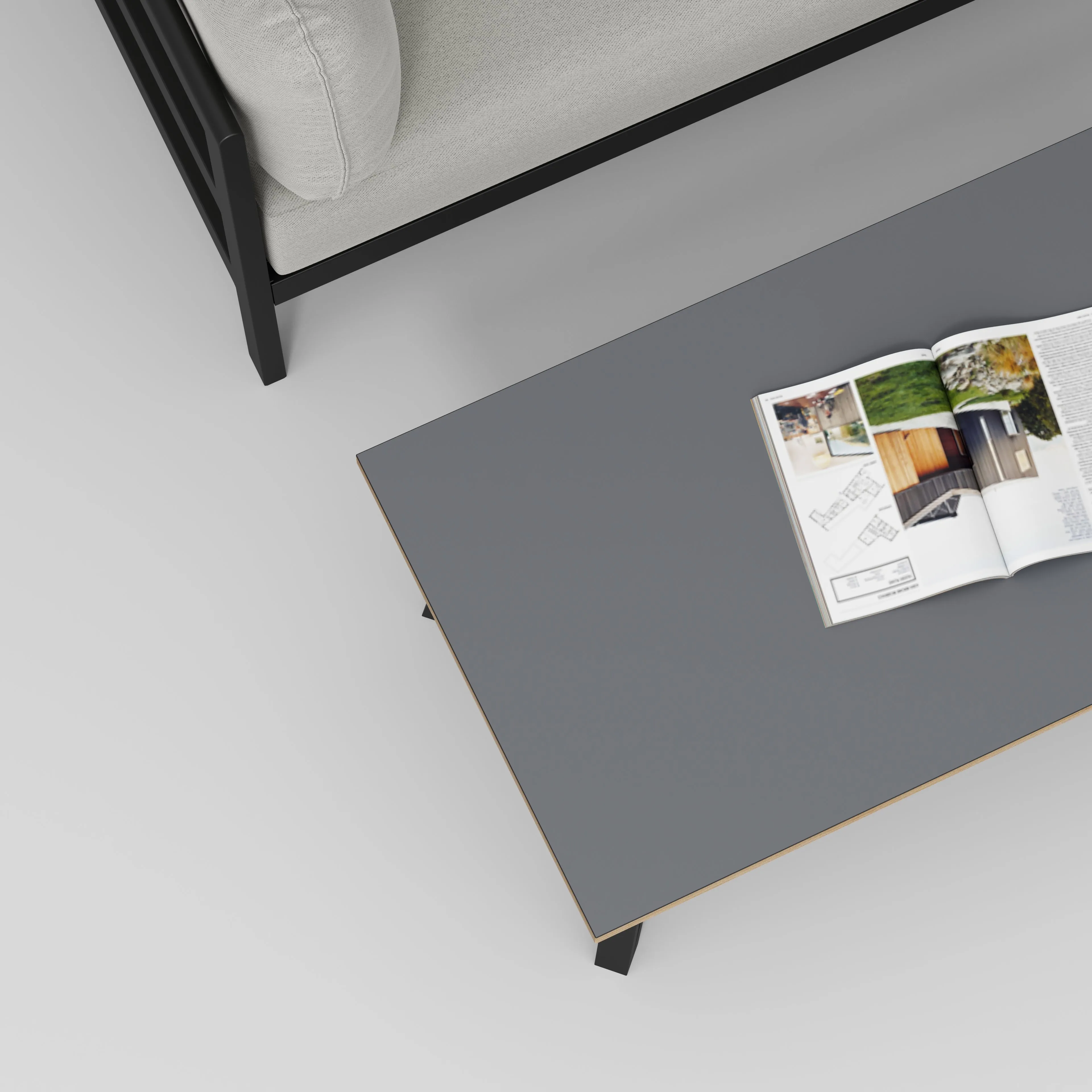 Plywood Coffee Table with Black Box Hairpin Legs - Formica Tornado Grey - 1200(w) x 600(d) x 425(h)