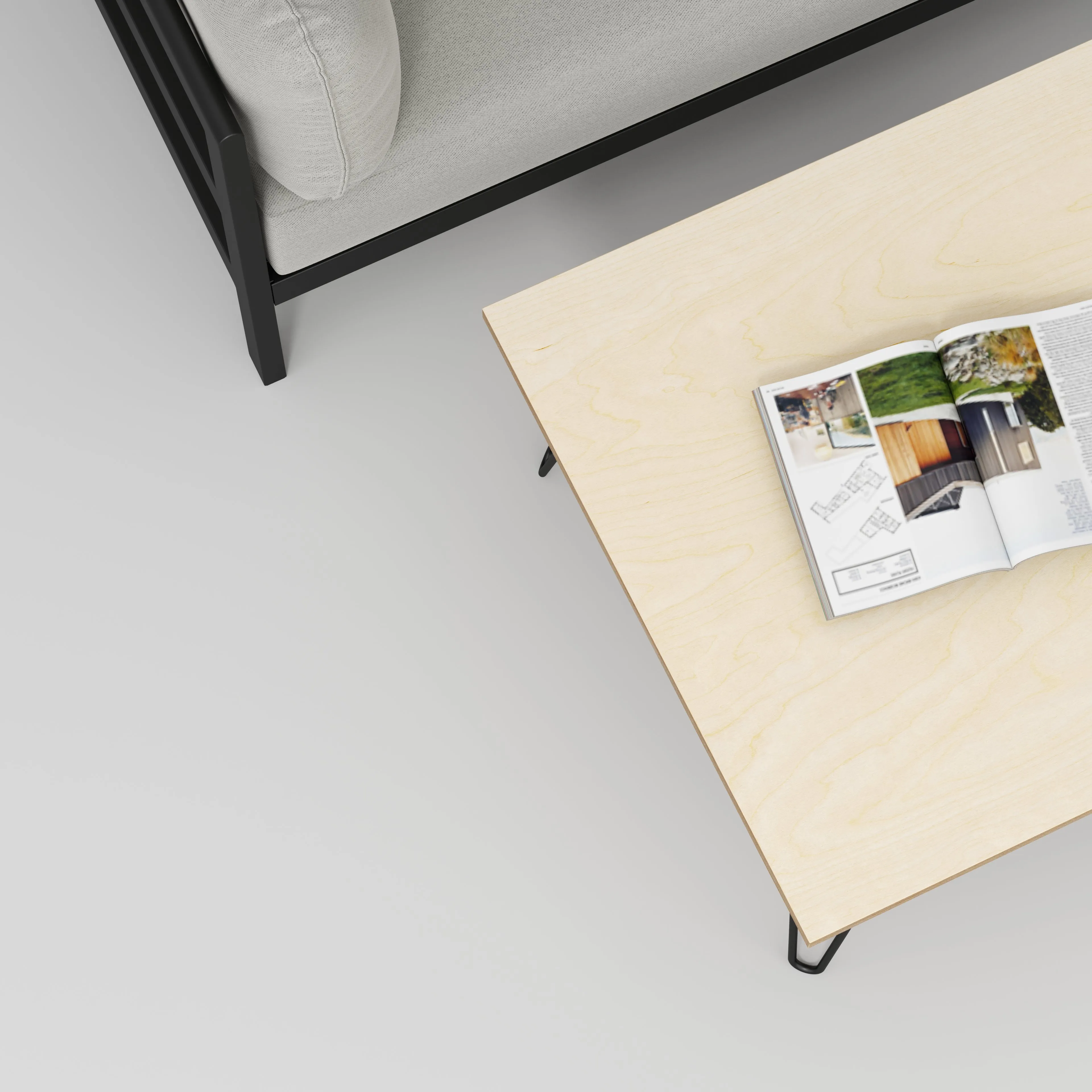 Plywood Coffee Table with Black Hairpin Legs - Plywood Birch - 800(w) x 800(d) x 425(h)