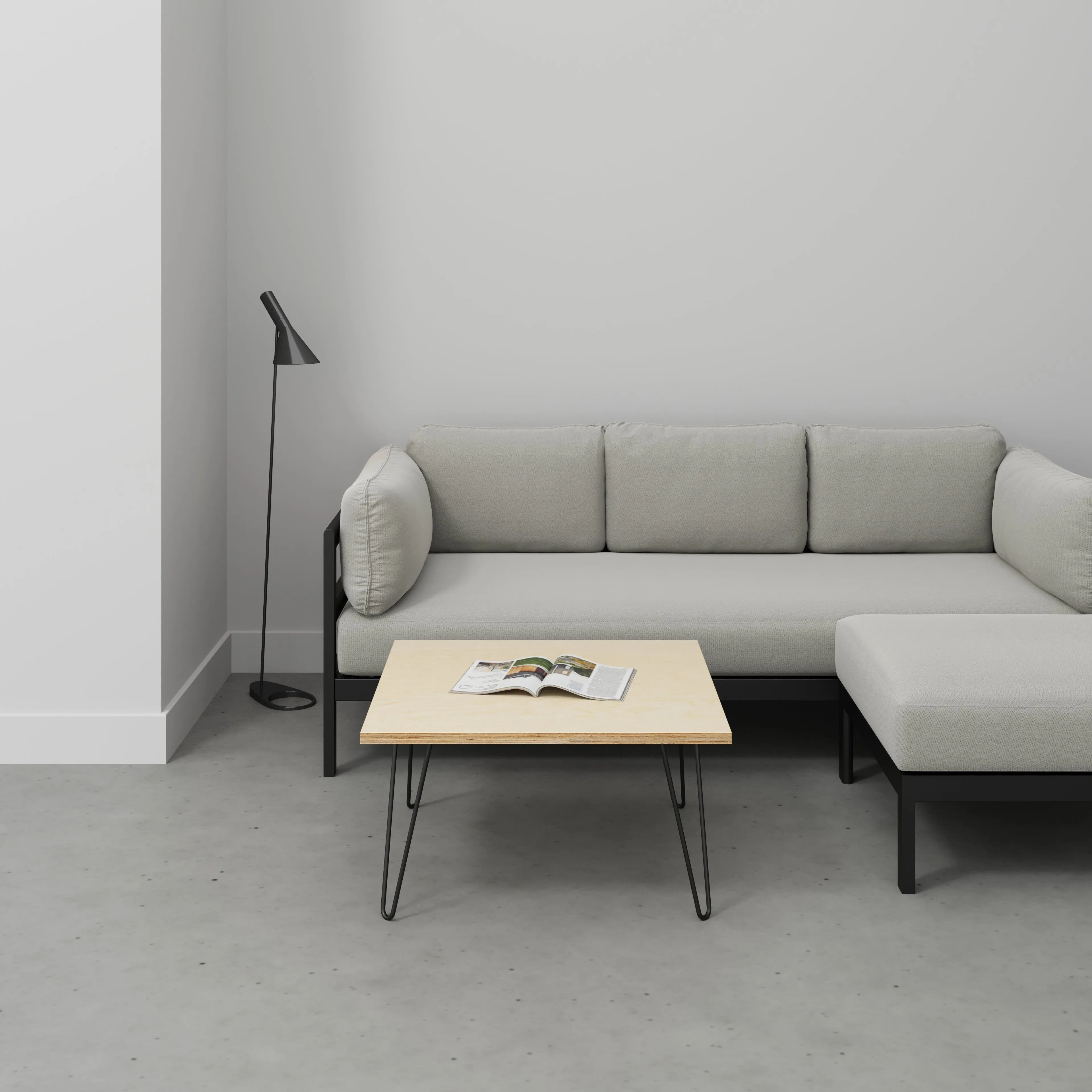 Plywood Coffee Table with Black Hairpin Legs - Plywood Birch - 800(w) x 800(d) x 425(h)