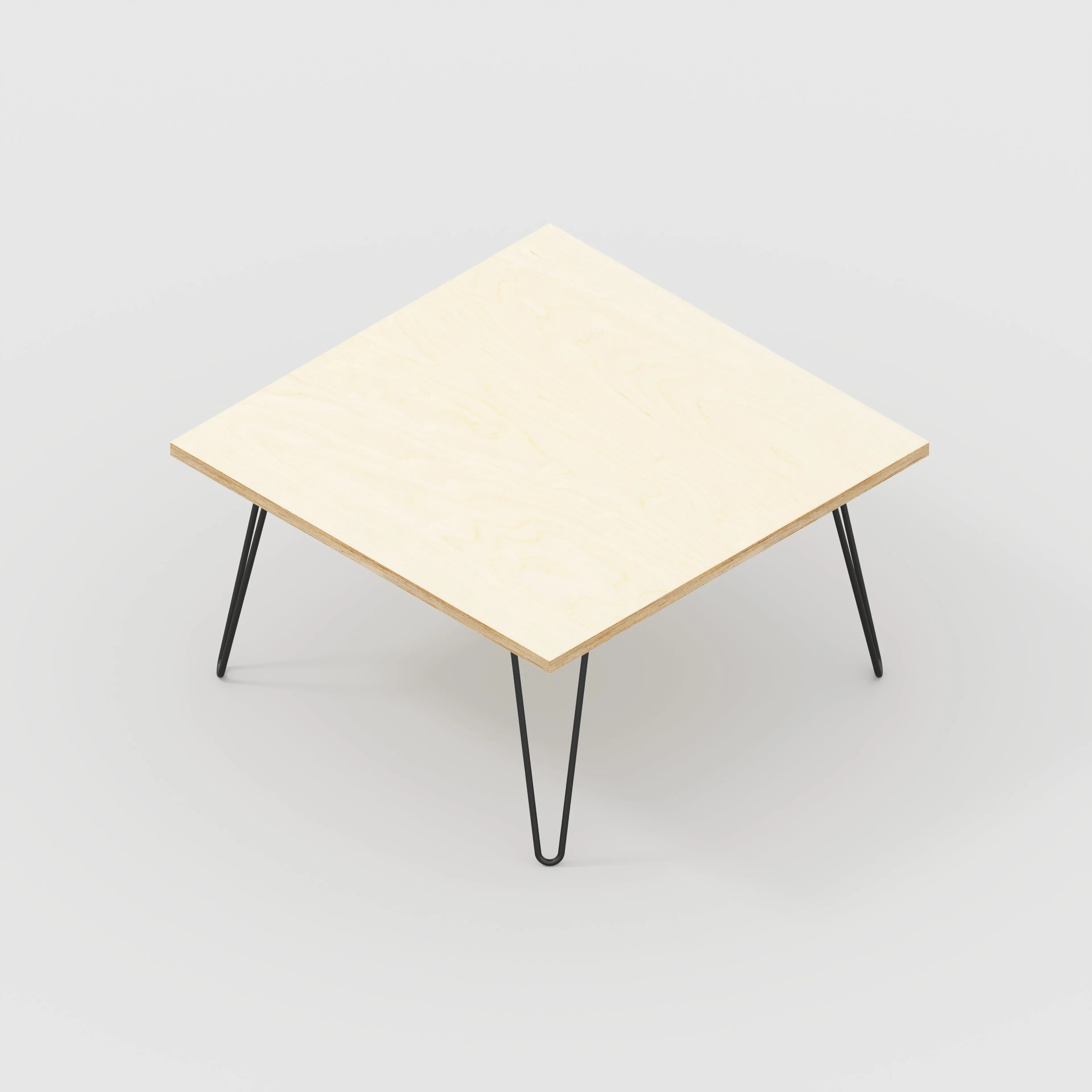 Plywood Coffee Table with Black Hairpin Legs - Plywood Birch - 800(w) x 800(d) x 425(h)