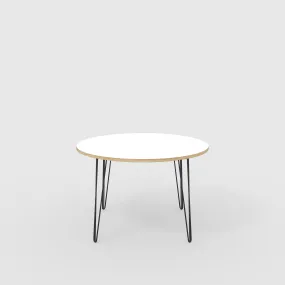 Plywood Round Table with Black Hairpin Legs - Formica White - 1200(dia) x 735(h)