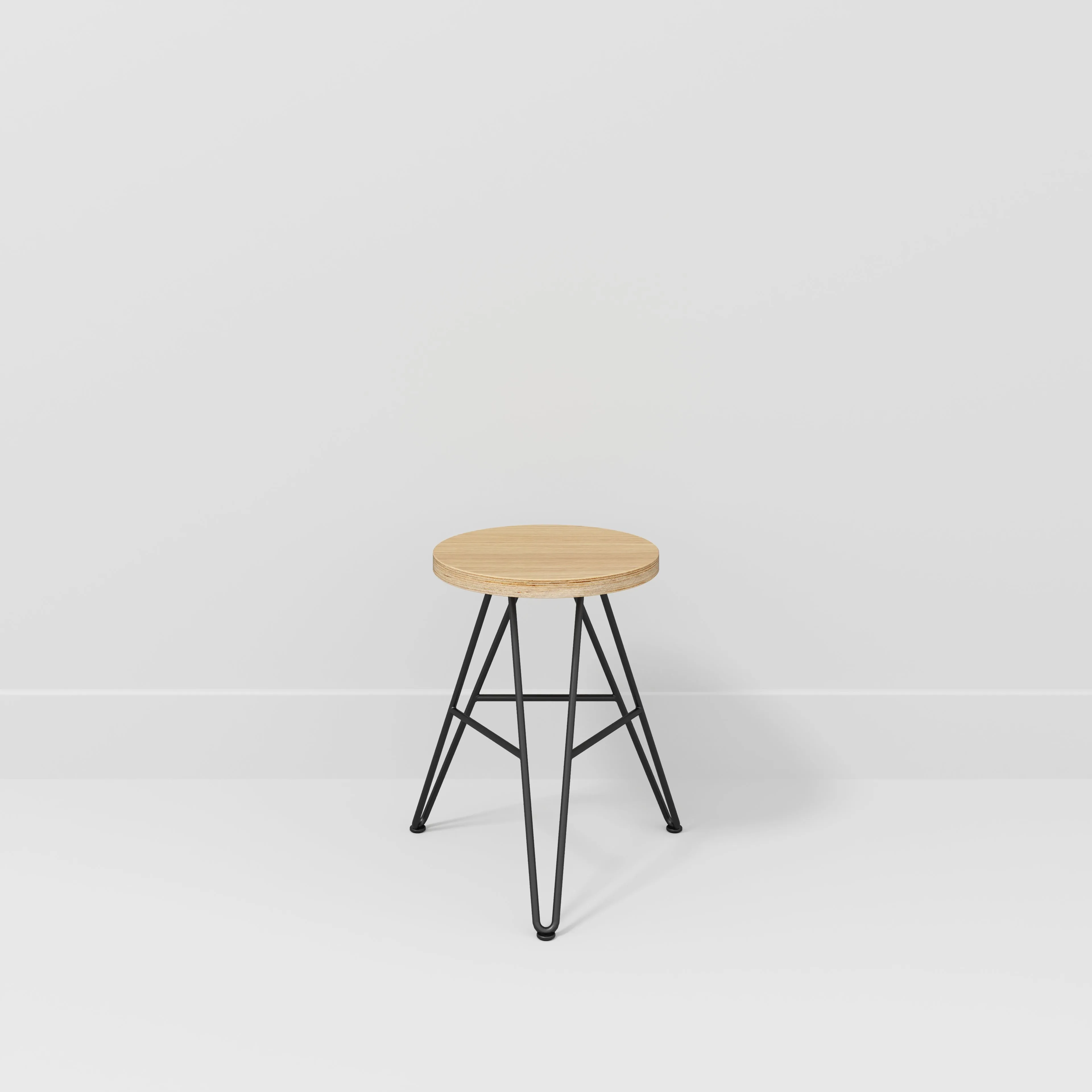 Plywood Stool with Black Hairpin Base - Plywood Oak