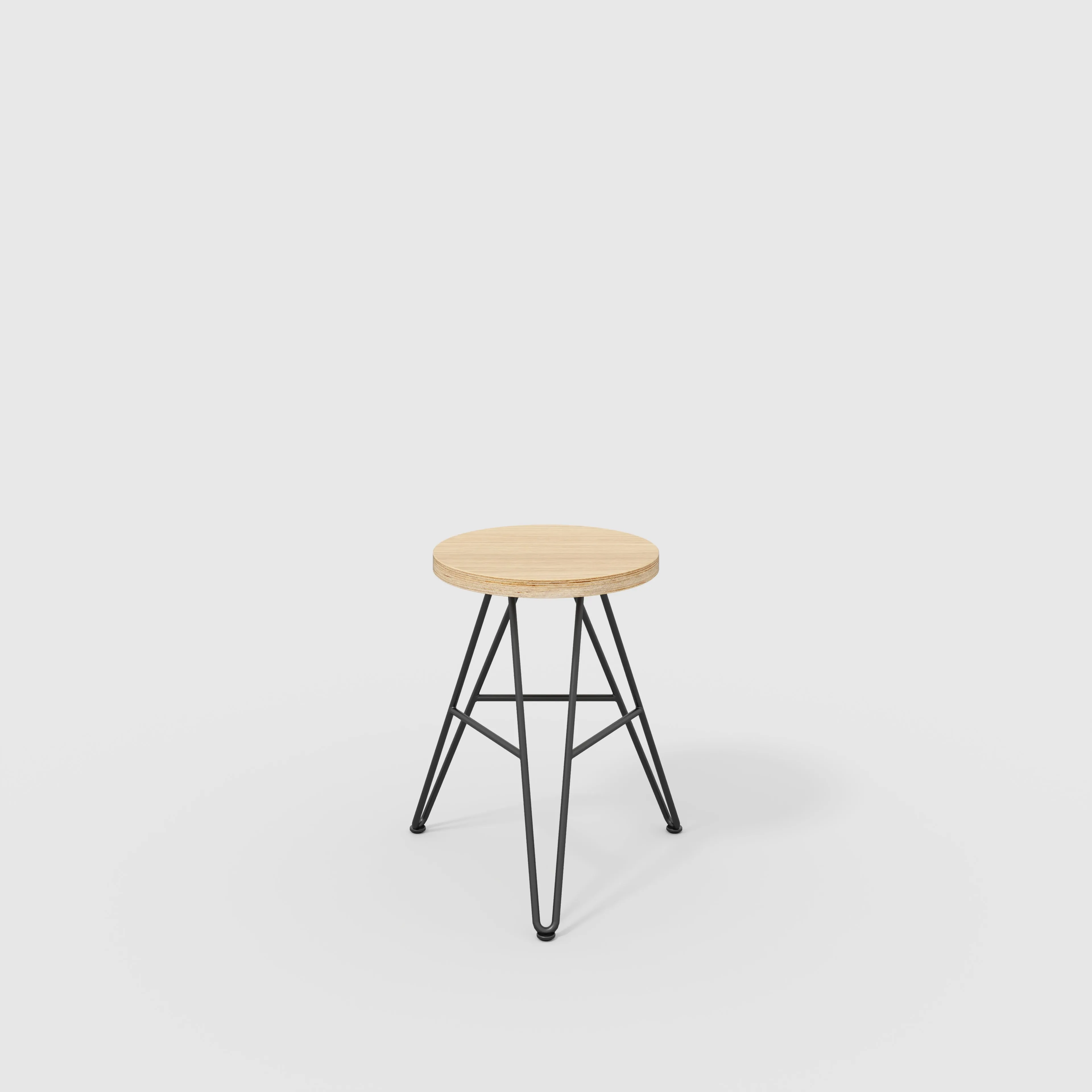 Plywood Stool with Black Hairpin Base - Plywood Oak