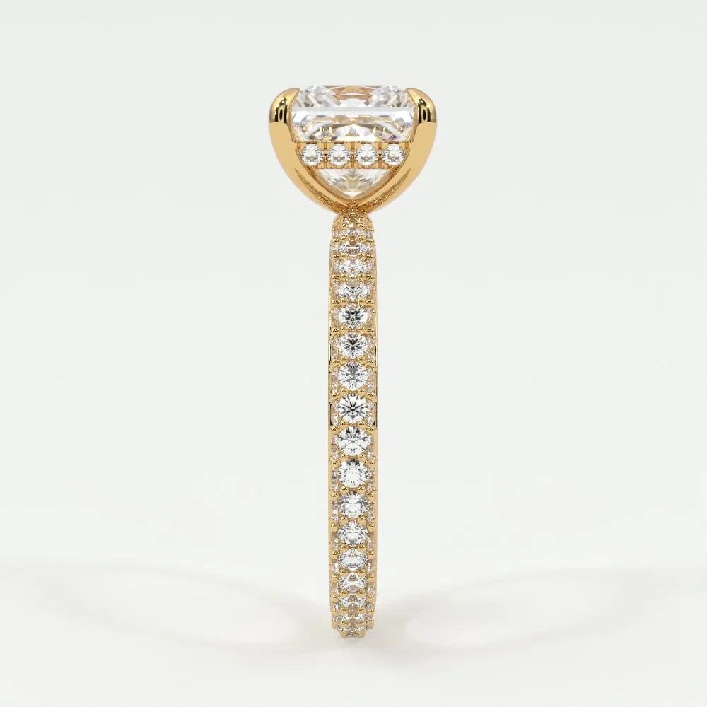 Princess Pave Diamond Hidden Halo Triple Row Band, 360
