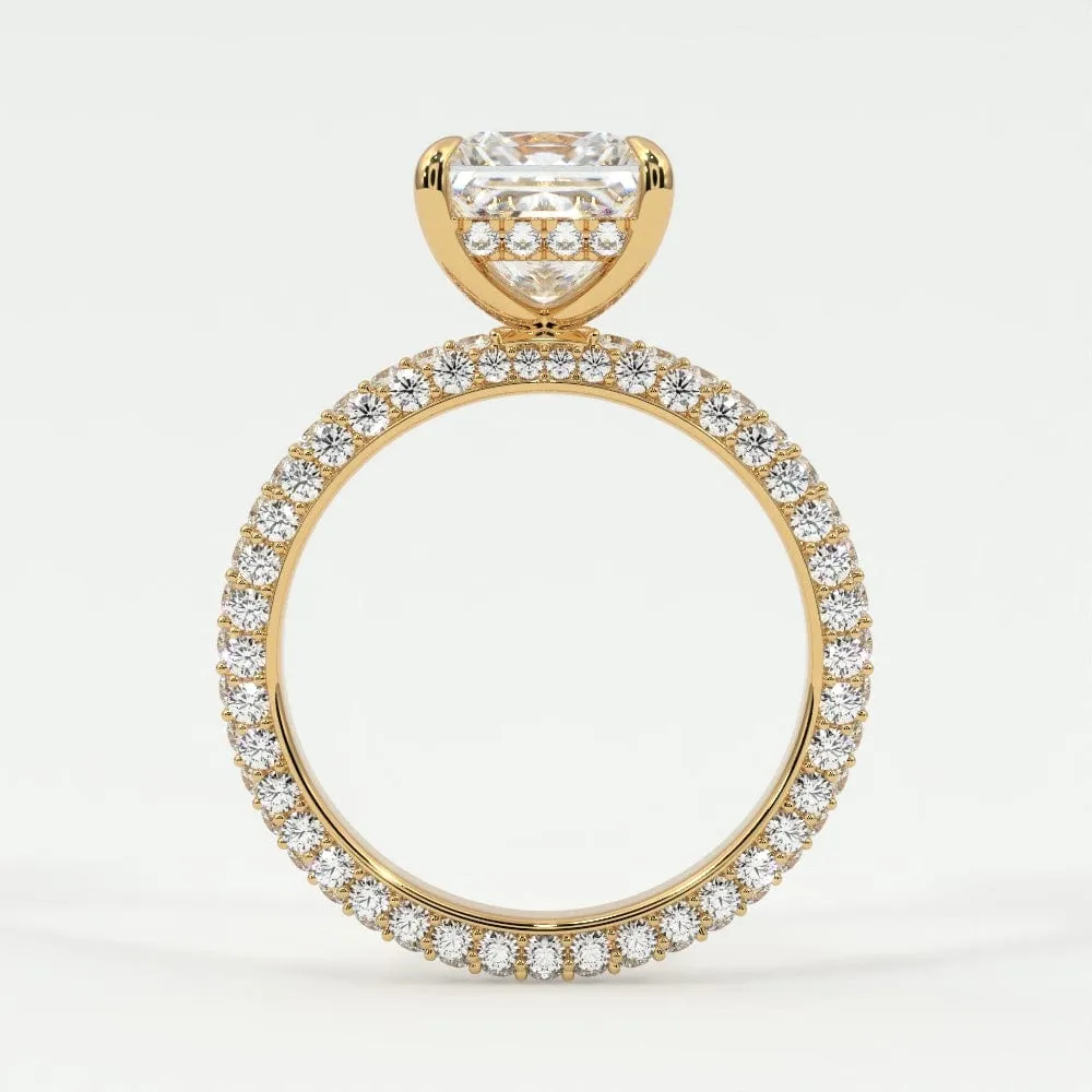 Princess Pave Diamond Hidden Halo Triple Row Band, 360