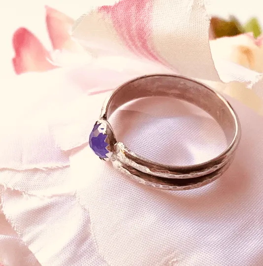 Purple Jade Ring /silver Jewelry/Jade Stone/sterling Silver Ring/double Ring/ US Size 9.5/Stacking Ring/Unique Stone
