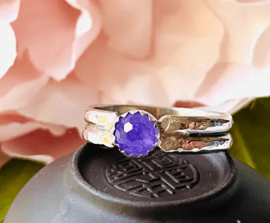 Purple Jade Ring /silver Jewelry/Jade Stone/sterling Silver Ring/double Ring/ US Size 9.5/Stacking Ring/Unique Stone