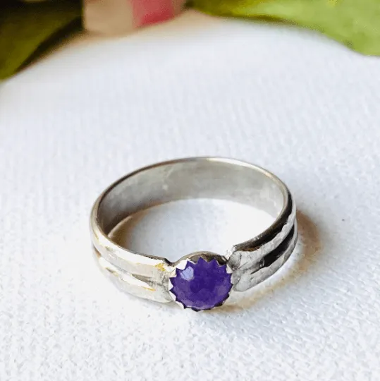 Purple Jade Ring /silver Jewelry/Jade Stone/sterling Silver Ring/double Ring/ US Size 9.5/Stacking Ring/Unique Stone