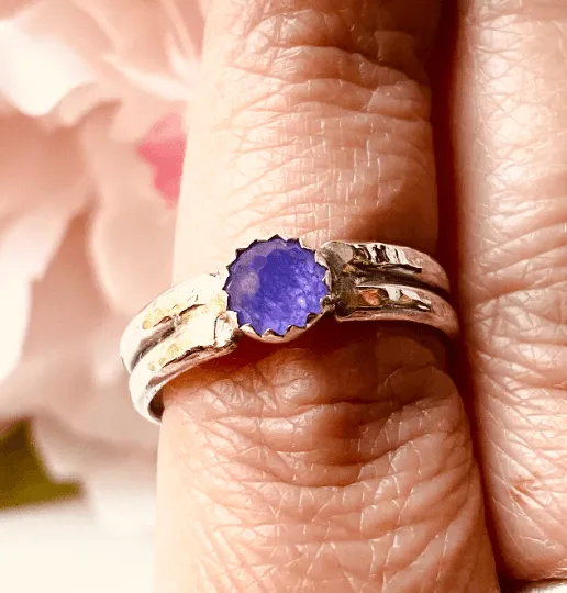 Purple Jade Ring /silver Jewelry/Jade Stone/sterling Silver Ring/double Ring/ US Size 9.5/Stacking Ring/Unique Stone