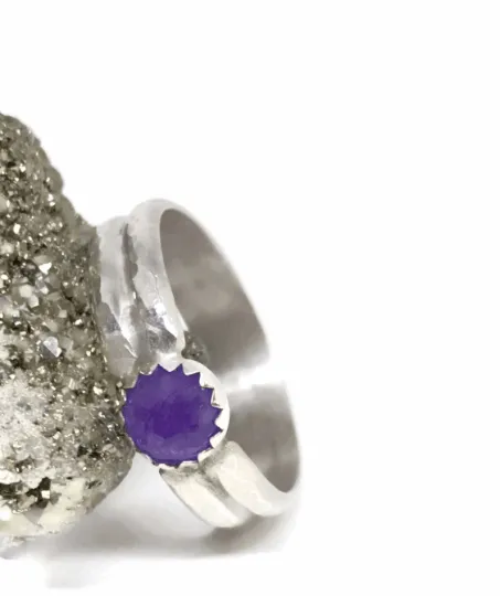 Purple Jade Ring /silver Jewelry/Jade Stone/sterling Silver Ring/double Ring/ US Size 9.5/Stacking Ring/Unique Stone