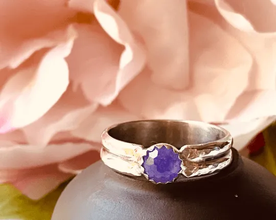 Purple Jade Ring /silver Jewelry/Jade Stone/sterling Silver Ring/double Ring/ US Size 9.5/Stacking Ring/Unique Stone