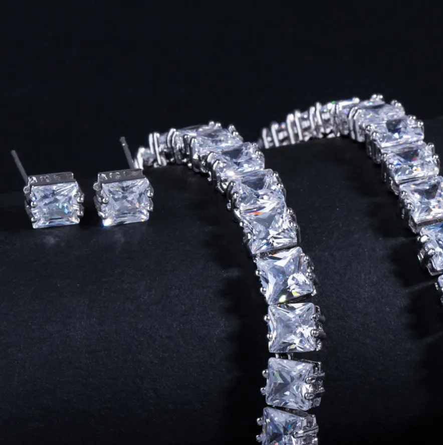 "Tasha" - Silver Cubic Zirconia Bridal Three-Piece Jewelry Set