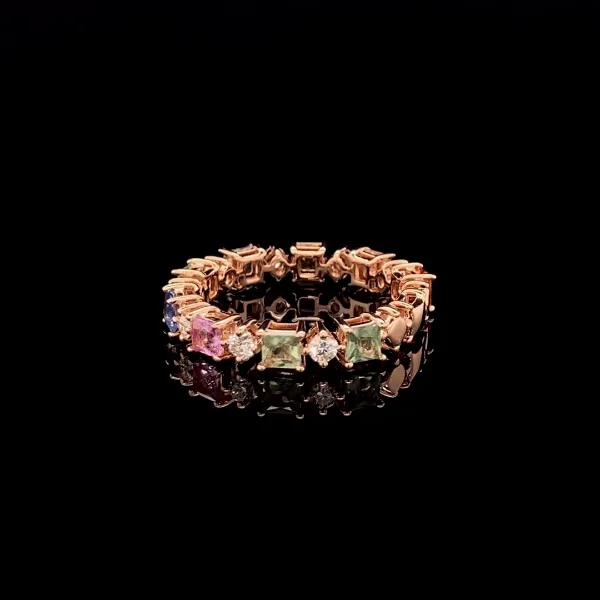 Rainbow Princess Sapphire Diamond Ring