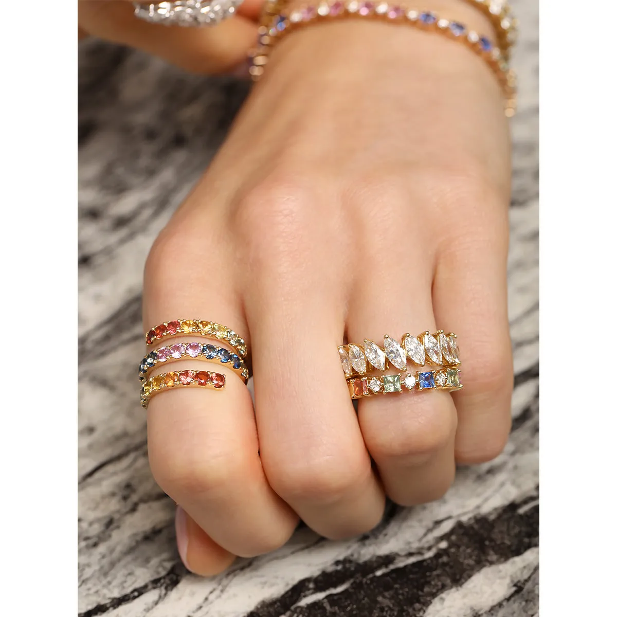 Rainbow Princess Sapphire Diamond Ring