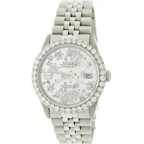 Rolex Datejust 36mm Jubilee Watch w/Silver Floral Diamond Dial &amp; 2.8CT Bezel TFJ-142508105