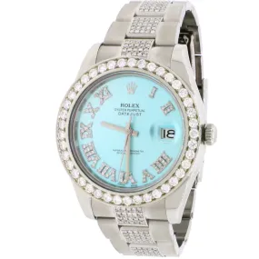 Rolex Datejust II 41mm 7.25ct Diamond Bezel/Bracelet/Ice Blue Roman Dial  TFJ-142508071