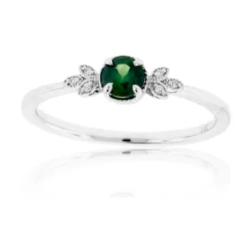 Round Alexandrite & Diamond Leaf Style Ring