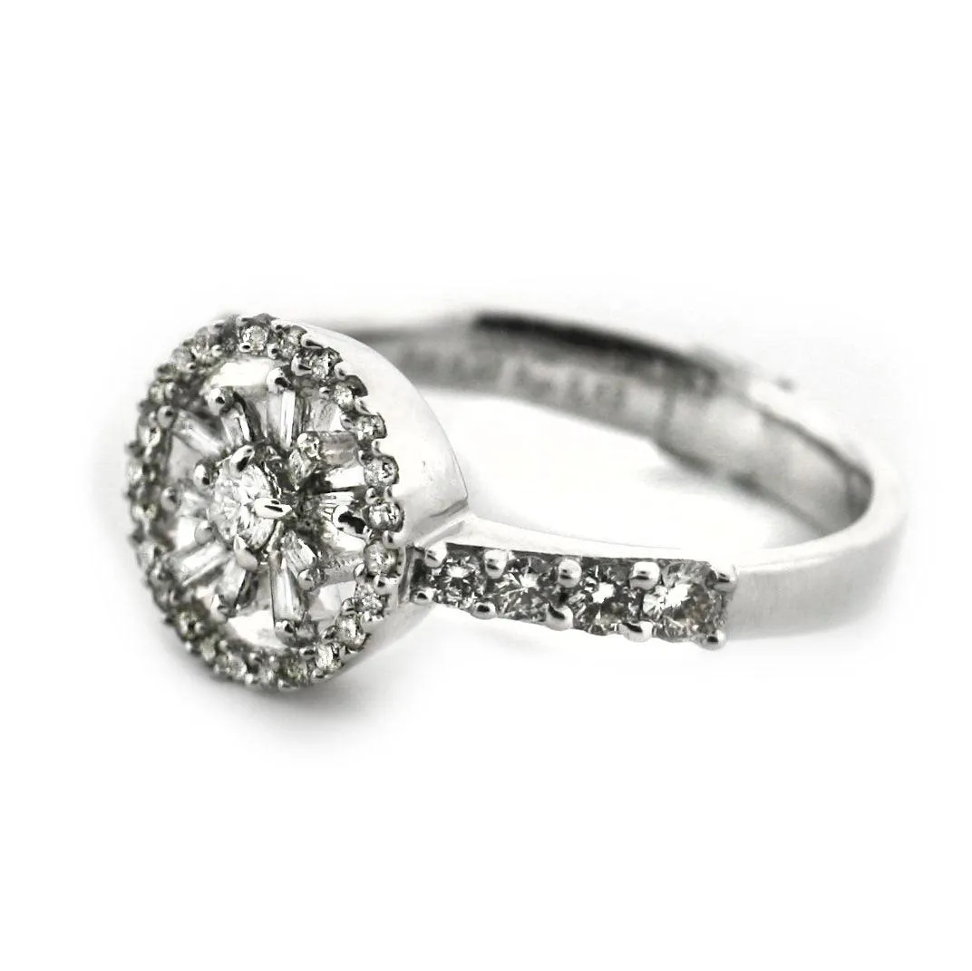 Round and Unique Flower Design Diamond Ring 18K White Gold
