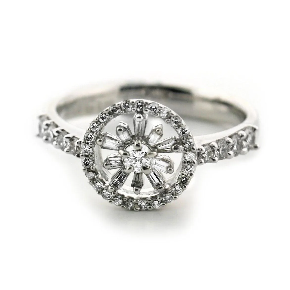 Round and Unique Flower Design Diamond Ring 18K White Gold