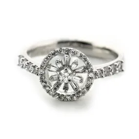 Round and Unique Flower Design Diamond Ring 18K White Gold