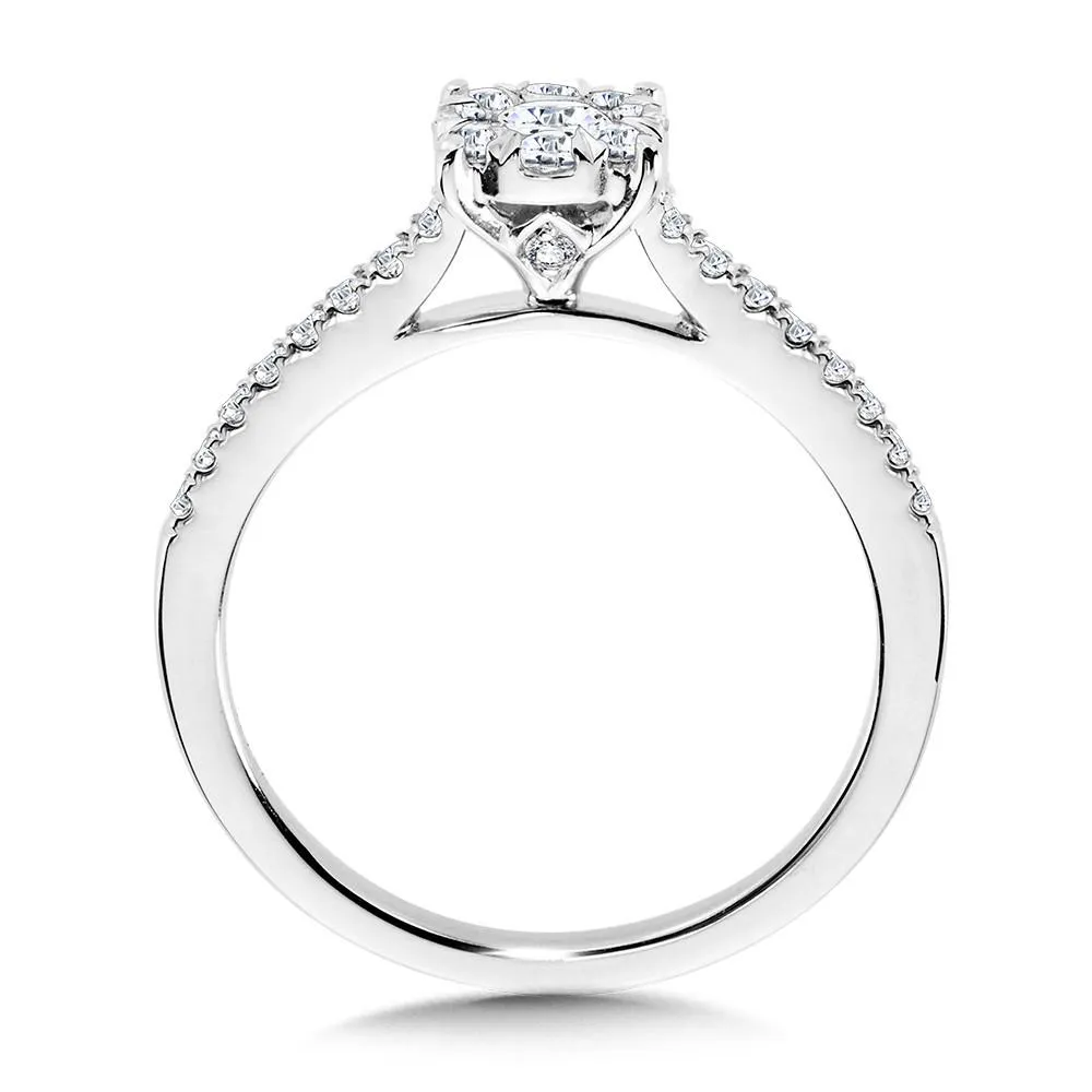 ROUND CLUSTER DIAMOND MIRAGE ENGAGEMENT RING