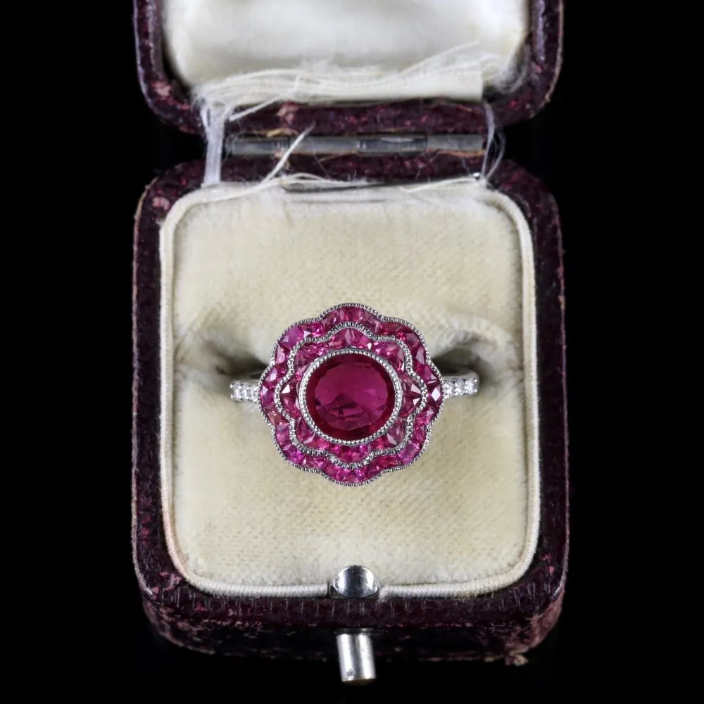 Ruby Cluster Diamond Ring 18Ct White Gold Ring