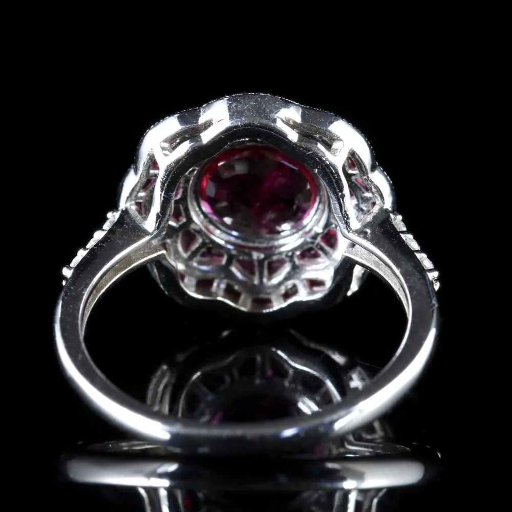 Ruby Cluster Diamond Ring 18Ct White Gold Ring