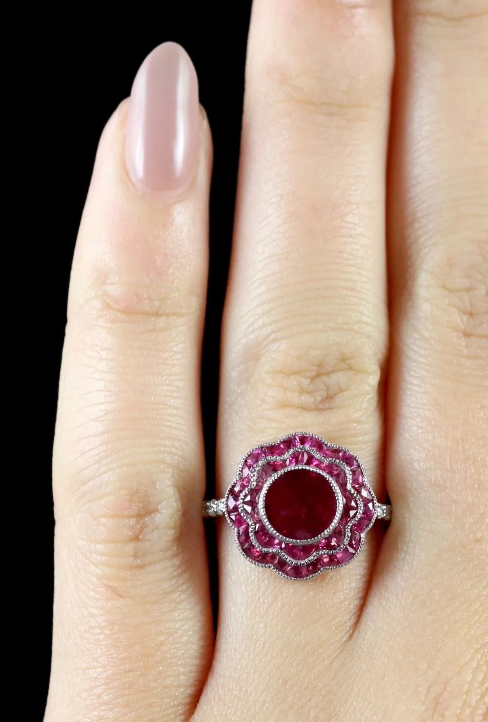 Ruby Cluster Diamond Ring 18Ct White Gold Ring